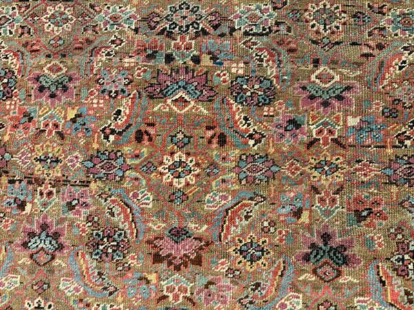 1880s rustic camel geometric antique bakshaiesh handknotted wool gallery rug 6 1880s rustic camel geometric antique bakshaiesh handknotted wool gallery rug - detail view 5