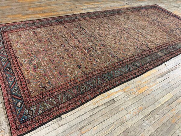 1880s rustic camel geometric antique bakshaiesh handknotted wool gallery rug 7 1880s rustic camel geometric antique bakshaiesh handknotted wool gallery rug - detail view 6