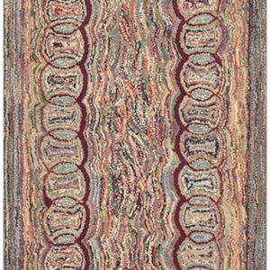 1880s Small Multi Geometric Folk Art Antique American Knotted Wool Hooked Rug