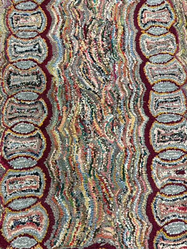 1880s small multi geometric folk art antique american knotted wool hooked rug 3 1880s small multi geometric folk art antique american knotted wool hooked rug - detail view 2