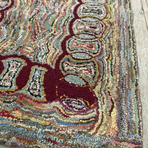 1880s Small Multi Geometric Folk Art Antique American Knotted Wool Hooked Rug - detail view 3