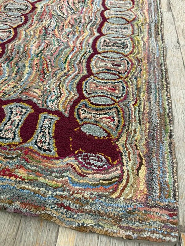 1880s small multi geometric folk art antique american knotted wool hooked rug 4 1880s small multi geometric folk art antique american knotted wool hooked rug - detail view 3