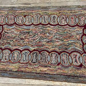 1880s Small Multi Geometric Folk Art Antique American Knotted Wool Hooked Rug - detail view 4