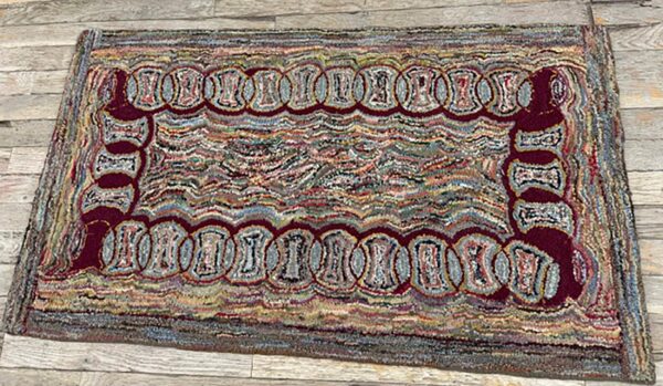 1880s small multi geometric folk art antique american knotted wool hooked rug 5 1880s small multi geometric folk art antique american knotted wool hooked rug - detail view 4