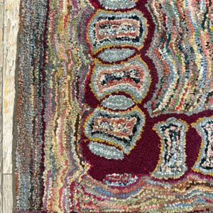 1880s Small Multi Geometric Folk Art Antique American Knotted Wool Hooked Rug - detail view 5