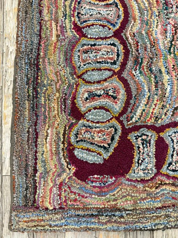 1880s small multi geometric folk art antique american knotted wool hooked rug 6 1880s small multi geometric folk art antique american knotted wool hooked rug - detail view 5