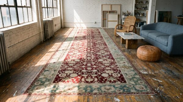 1880s traditional deep red green antique indian agra gallery rug 8'x27'2" carpet 10 1880s traditional deep red green antique indian agra gallery rug 8'x27'2" carpet (sku 23064) - room view
