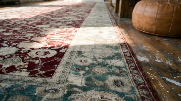 1880s traditional deep red green antique indian agra gallery rug 8'x27'2" carpet 11 1880s traditional deep red green antique indian agra gallery rug 8'x27'2" carpet (sku 23064) - in-room detail
