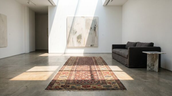 1890s antique wool allover geometric blue hand knotted hallway runner rug 2 1890s antique wool allover geometric blue hand knotted hallway runner rug (sku 18714) - styled overhead view