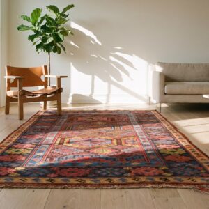Wool Antique 1890s Allover Geometric Persian Brown Earth Tone Kurdish Hand Knotted Pile Rug (SKU 21437) - room view