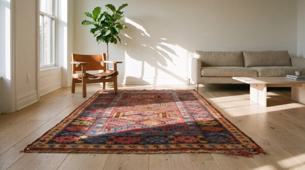 Wool antique 1890s allover geometric persian brown earth tone kurdish hand knotted pile rug 6 Wool antique 1890s allover geometric persian brown earth tone kurdish hand knotted pile rug (sku 21437) - room view