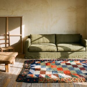 Antique 1890s American Hooked Multicolor Wool Square Scatter Rug (SKU 20501) - room view