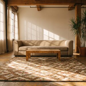 Antique 1890s American Ivory Hooked Wool Square Scatter Rug (SKU 20403) - room view