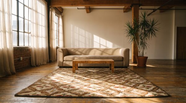 Antique 1890s american ivory hooked wool square scatter rug 9 Antique 1890s american ivory hooked wool square scatter rug (sku 20403) - room view