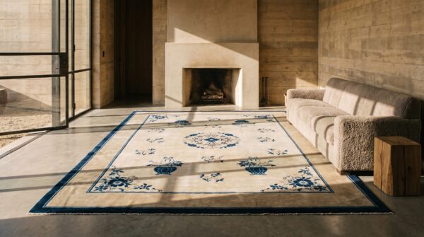 1890s chinese peking ivory rectangle antique room size wool knotted rug (sku 22502) - room view