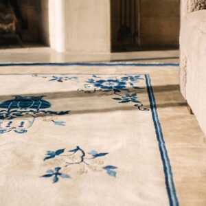 1890s Chinese Peking Ivory Rectangle Antique Room Size Wool Knotted Rug (SKU 22502) - in-room detail