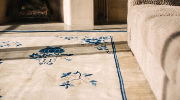 1890s chinese peking ivory rectangle antique room size wool knotted rug (sku 22502) - in-room detail