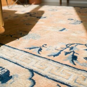 Hand Knotted Pile 1890s Coral Rectangle Wool Antique Rug (SKU 23580) - in-room detail