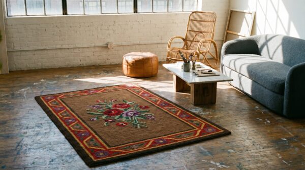 1890s hooked small scatter size american wool antique rug (sku 19357) - room view