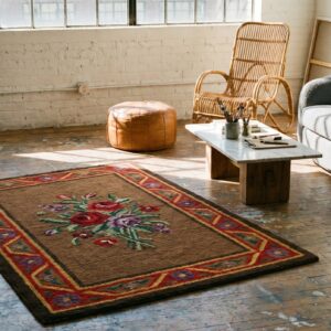 1890s Hooked Small Scatter Size American Wool Antique Rug (SKU 19357) - styled overhead view