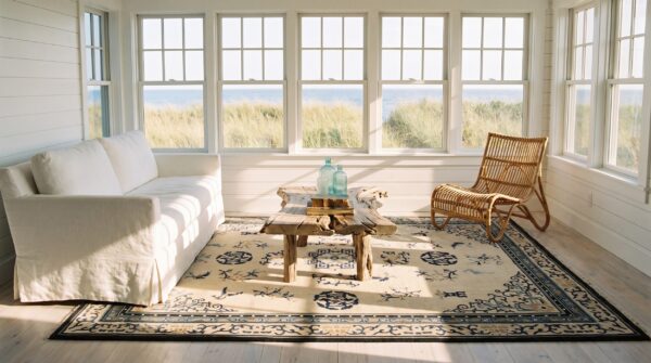 1890s ivory beige cream white rectangle hand knotted pile wool antique rug (sku 24440) - room view
