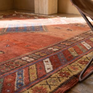 Antique 1890s N.W. Persian Geometric Red Wool Hallway Runner Rug (SKU 21608) - in-room detail