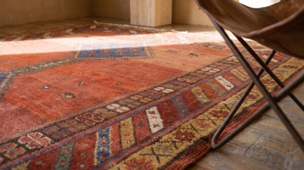 Antique 1890s n. W. Persian geometric red wool hallway runner rug 9 Antique 1890s n. W. Persian geometric red wool hallway runner rug (sku 21608) - in-room detail
