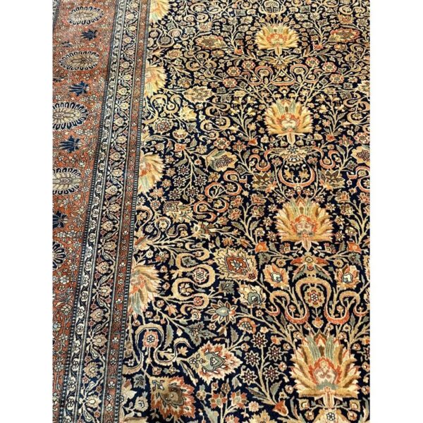 1890s navy blue classic traditional luxury antique kashan mohtasham gallery rug 2 1890s navy blue classic traditional luxury antique kashan mohtasham gallery rug - detail view 1