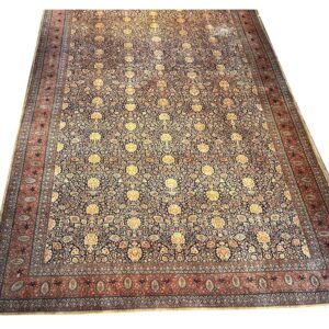 1890s Navy Blue Classic Traditional Luxury Antique Kashan Mohtasham Gallery Rug - detail view 2