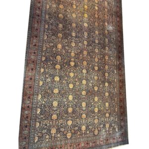 1890s Navy Blue Classic Traditional Luxury Antique Kashan Mohtasham Gallery Rug - detail view 3