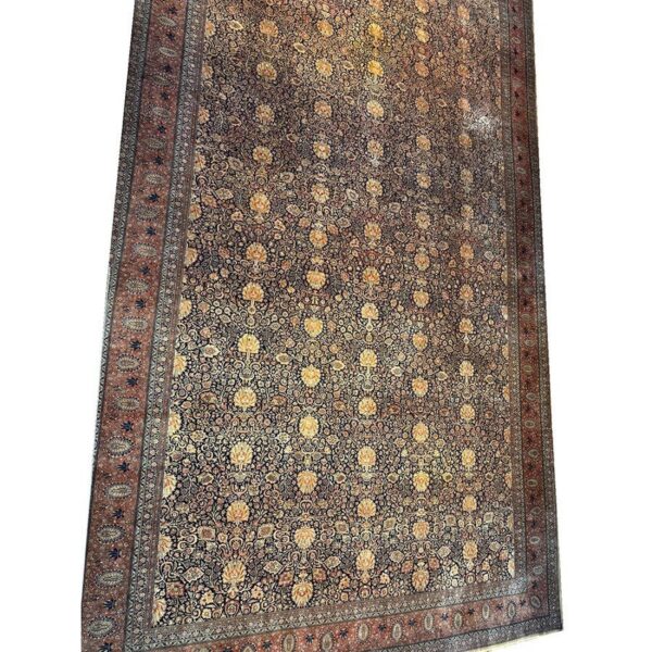 1890s navy blue classic traditional luxury antique kashan mohtasham gallery rug 4 1890s navy blue classic traditional luxury antique kashan mohtasham gallery rug - detail view 3