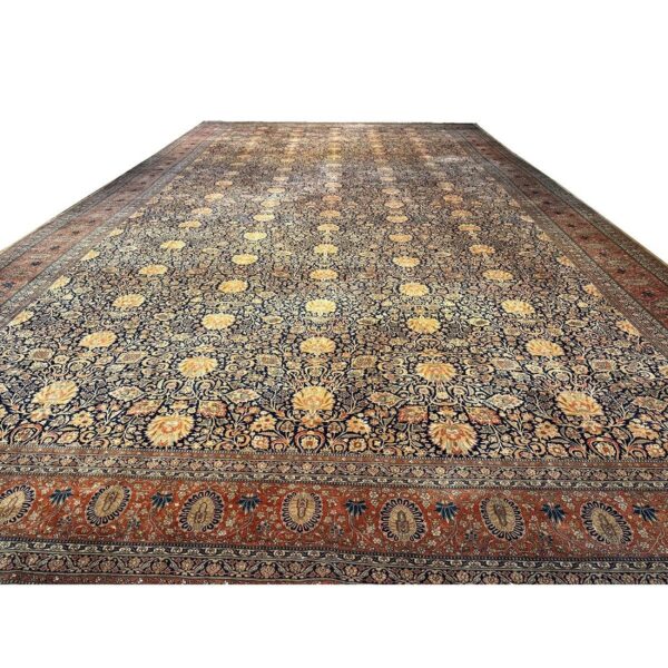 1890s navy blue classic traditional luxury antique kashan mohtasham gallery rug 5 1890s navy blue classic traditional luxury antique kashan mohtasham gallery rug - detail view 4