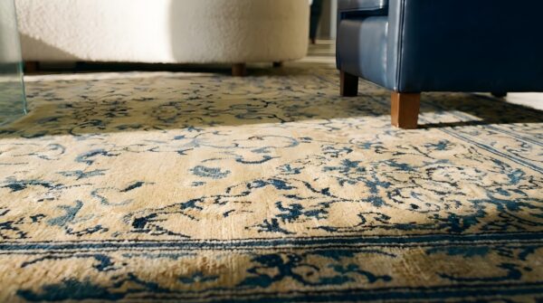 Hand knotted pile wool 1890s antique rectangle ivory beige cream white rug 9 Hand knotted pile wool 1890s antique rectangle ivory beige cream white rug (sku 23812) - in-room detail