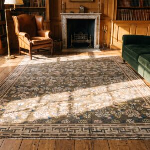1890s Rectangle Antique Wool Ivory Beige Cream White Allover Floral Hand Knotted Pile Large Rug (SKU 22335) - room view