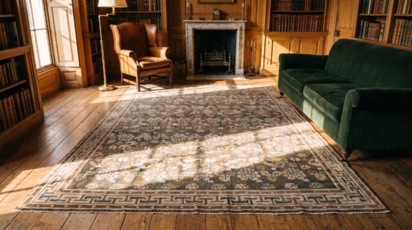 1890s rectangle antique wool ivory beige cream white allover floral hand knotted pile large rug (sku 22335) - room view