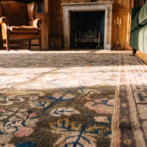 1890s Rectangle Antique Wool Ivory Beige Cream White Allover Floral Hand Knotted Pile Large Rug (SKU 22335) - in-room detail