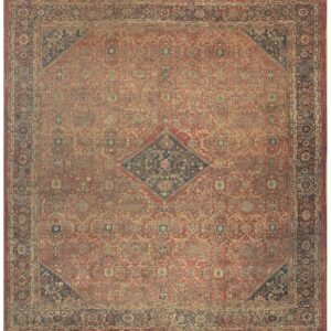 1890s Red Field Medallion Large Scale Antique Sultanabad Knotted Wool Rug