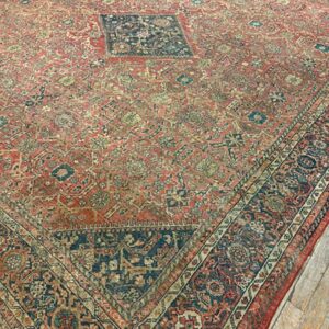 1890s Red Field Medallion Large Scale Antique Sultanabad Knotted Wool Rug - detail view 1
