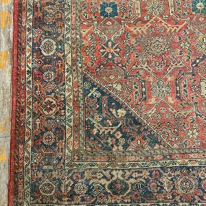 1890s Red Field Medallion Large Scale Antique Sultanabad Knotted Wool Rug - detail view 3