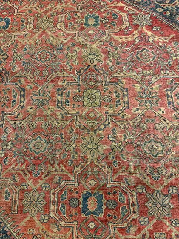 1890s red field medallion large scale antique sultanabad knotted wool rug 5 1890s red field medallion large scale antique sultanabad knotted wool rug - detail view 4