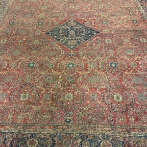 1890s Red Field Medallion Large Scale Antique Sultanabad Knotted Wool Rug - detail view 6