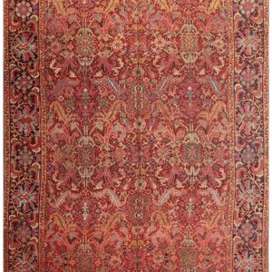 1890s Red Ground Geometric Antique Heriz Handknotted Room Size Rug