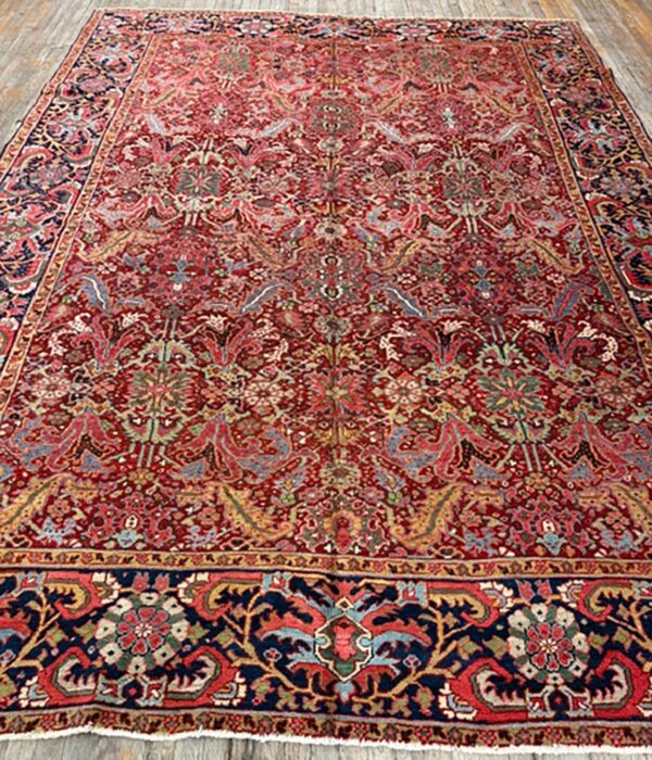 1890s red ground geometric antique heriz handknotted room size rug 2 1890s red ground geometric antique heriz handknotted room size rug - detail view 1