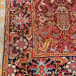 1890s Red Ground Geometric Antique Heriz Handknotted Room Size Rug - detail view 2