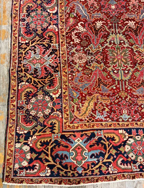 1890s red ground geometric antique heriz handknotted room size rug 3 1890s red ground geometric antique heriz handknotted room size rug - detail view 2