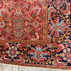 1890s Red Ground Geometric Antique Heriz Handknotted Room Size Rug - detail view 3
