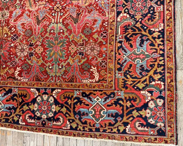 1890s red ground geometric antique heriz handknotted room size rug 4 1890s red ground geometric antique heriz handknotted room size rug - detail view 3