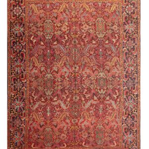 1890s Red Ground Geometric Antique Heriz Handknotted Room Size Rug - detail view 4