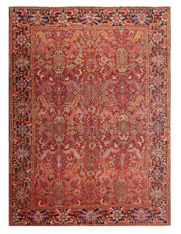 1890s red ground geometric antique heriz handknotted room size rug 5 1890s red ground geometric antique heriz handknotted room size rug - detail view 4