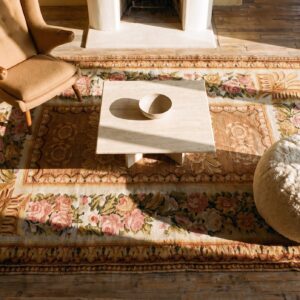 18th Century Antique Floral Wool Pile Room Size English Axminster Carpet (SKU 25553) - styled overhead view